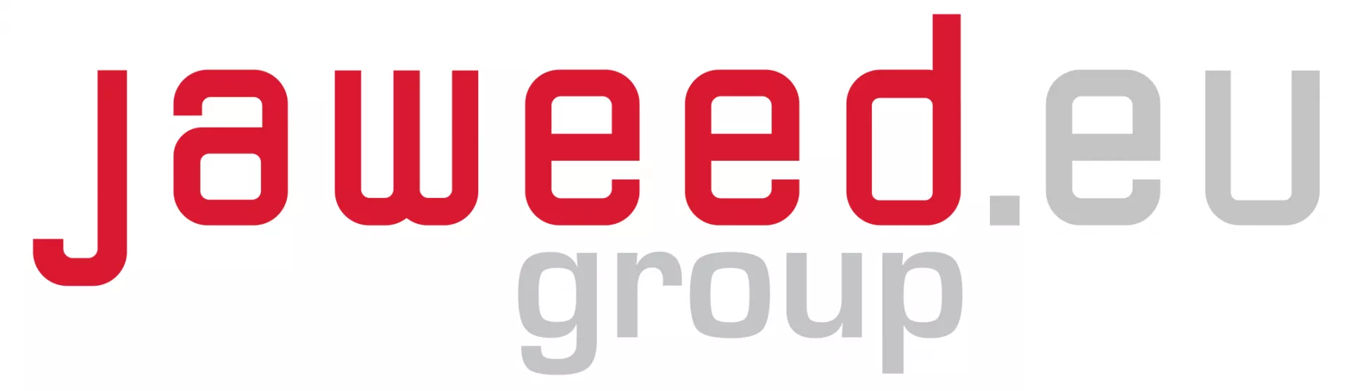 Jaweed.eu-Gruppenlogo mit „Jaweed“ in Rot und „EU Group“ in hellgrauen Buchstaben auf weißem Hintergrund.
